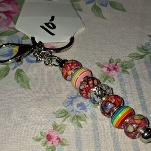 Colorful Beaded Keychain with Silver Accents